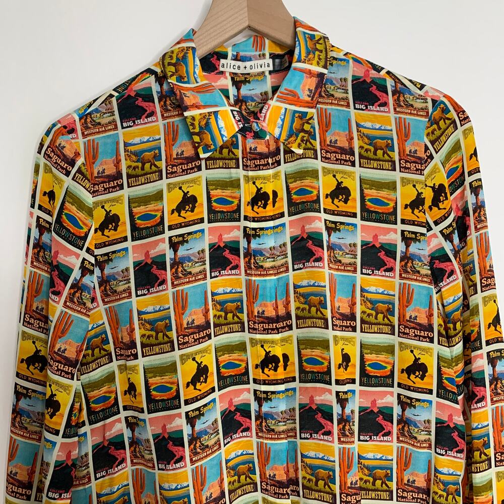 Alice + Olivia Willa Western Printed Button-Front Shirt Womens Large - Picture 10 of 16